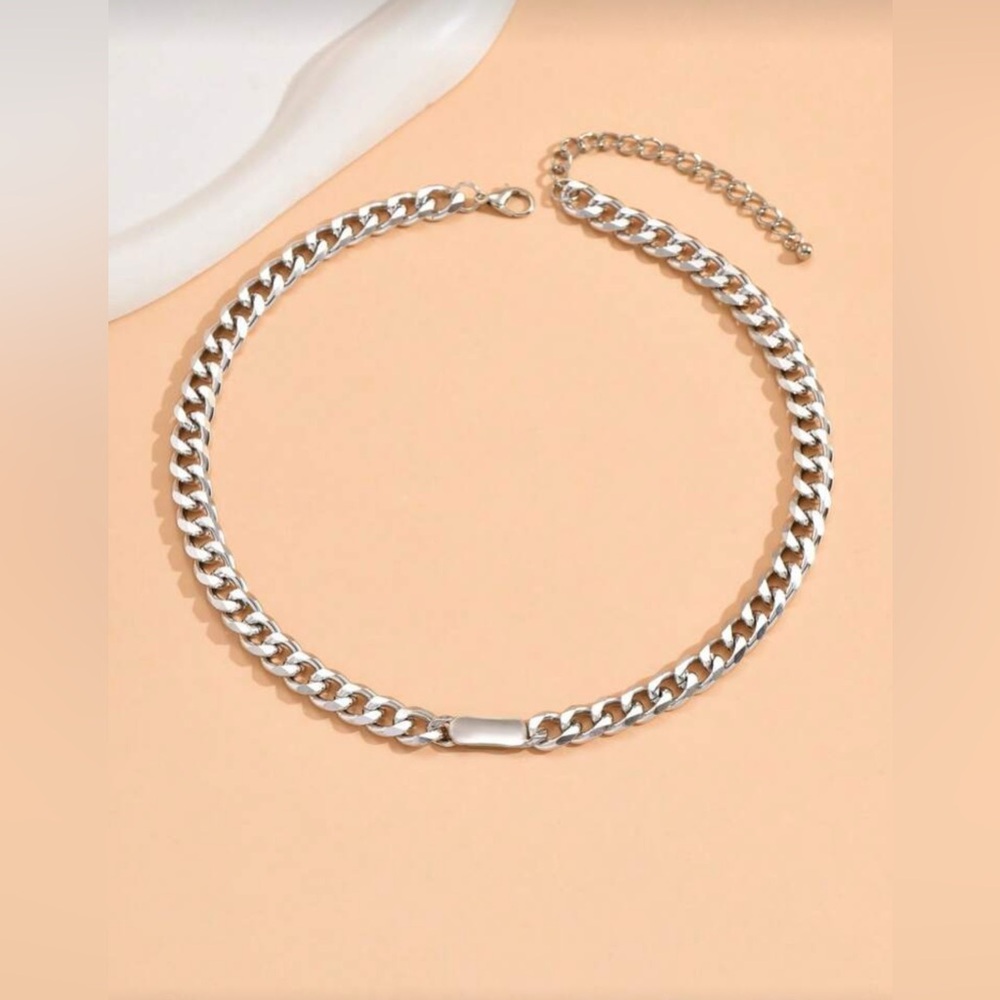 Silver Cuban Chain Necklace Chunky Link Necklace - Picture 2 of 2